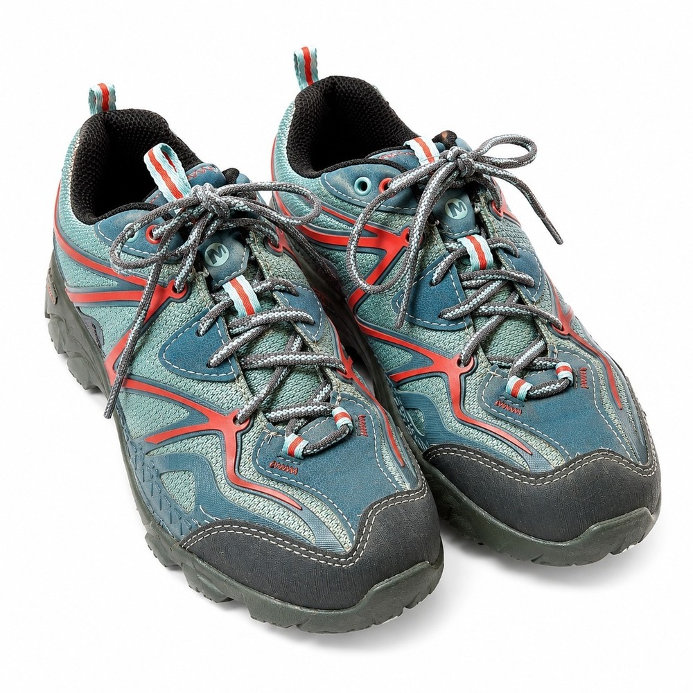 MERRELL Capra Sport DragonFly Hiking Shoe Womens Sz 7.5 Green Orange Vibram Sole